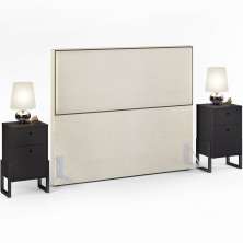 Cabeceira Box King Vicenza 195 Linho Champagne L02 E 2 Mesas De Cabeceira Work Preto - Lyam Decor