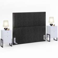 Cabeceira Box King Vicenza 195 Linho Chumbo L02 E 2 Mesas De Cabeceira Work Branco - Lyam Decor
