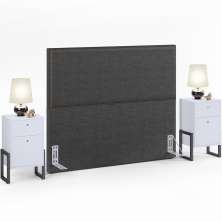 Cabeceira Box King Vicenza 195 Linho Cinza Escuro L02 2 Mesas De Cabeceira Work Branco - Lyam Decor