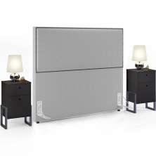 Cabeceira Box King Vicenza 195 cm Bouclê Cinza L02 Com 02 Mesas De Cabeceira Work Preto - Lyam Decor