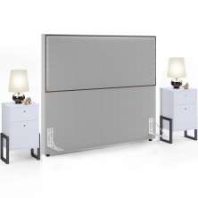Cabeceira Box King Vicenza 195 cm Bouclê Cinza L02 Com 2 Mesas De Cabeceira Work Branco - Lyam Decor