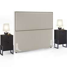 Cabeceira Box King Vicenza 195 cm Bouclê Creme L02 Com 02 Mesas De Cabeceira Work Preto - Lyam Decor
