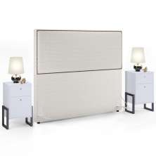 Cabeceira Box King Vicenza 195 cm Bouclê Cru L02 Com 02 Mesas De Cabeceira Work Branco - Lyam Decor
