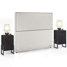 Cabeceira Box King Vicenza 195 cm Bouclê Cru L02 Com 02 Mesas De Cabeceira Work Preto - Lyam Decor