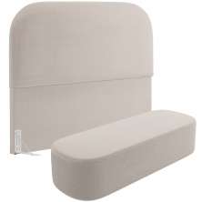 Cabeceira Cama Box Queen 160cm Lanna com Puff Recamier Doha W01 Bouclê Creme - Lyam Decor