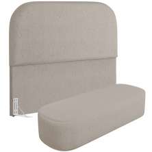 Cabeceira Cama Box Queen 160cm Lanna com Puff Recamier Doha W01 Linho Bege - Lyam Decor