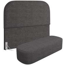 Cabeceira Cama Box Queen 160cm Lanna com Puff Recamier Doha W01 Linho Cinza Escuro - Lyam Decor