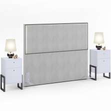 Cabeceira Casal Vicenza 140 cm Linho Cinza L02 Com 02 Mesas de Cabeceira Work Branco - Lyam Decor