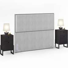 Cabeceira Casal Vicenza 140 cm Linho Cinza L02 Com 02 Mesas de Cabeceira Work Preto - Lyam Decor