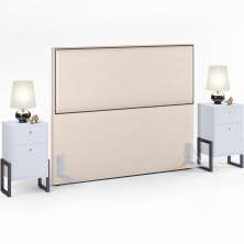 Cabeceira Casal Vicenza 140 cm Suede Bege L02 Com 02 Mesas de Cabeceira Work Branco - Lyam Decor