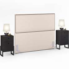 Cabeceira Casal Vicenza 140 cm Suede Bege L02 Com 02 Mesas de Cabeceira Work Preto - Lyam Decor