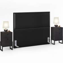 Cabeceira Casal Vicenza 140cm Couríssimo Preto L02 Com 02 Mesas de Cabeceira Work Preto - Lyam Decor