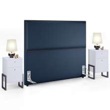 Cabeceira Casal Vicenza 140cm Facto Azul Marinho L02 E 2 Mesas De Cabeceira Work Branco - Lyam Decor