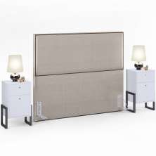 Cabeceira Queen Vicenza 160 cm Linho Bege L02 Com 02 Mesas de Cabeceira Work Branco - Lyam Decor