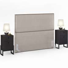 Cabeceira Queen Vicenza 160 cm Linho Bege L02 Com 02 Mesas de Cabeceira Work Preto - Lyam Decor