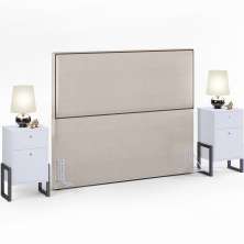 Cabeceira Queen Vicenza 160 cm Linho Cru L02 Com 02 Mesas de Cabeceira Work Branco - Lyam Decor
