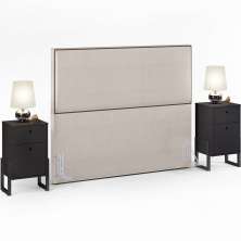 Cabeceira Queen Vicenza 160 cm Linho Cru L02 Com 02 Mesas de Cabeceira Work Preto - Lyam Decor