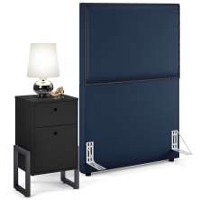 Cabeceira Solteiro Vicenza 100 L02 Facto Azul Marinho E 1 Mesa De Cabeceira Work Preto - Lyam Decor