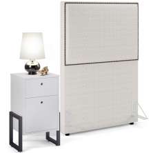 Cabeceira Solteiro Vicenza 100 cm L02 Bouclê Cru Com 01 Mesa de Cabeceira Work Branco - Lyam Decor