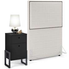 Cabeceira Solteiro Vicenza 100 cm L02 Bouclê Cru Com 01 Mesa de Cabeceira Work Preto - Lyam Decor