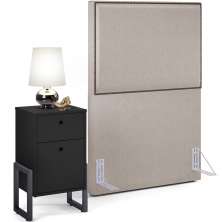 Cabeceira Solteiro Vicenza 100 cm Linho Bege L02 Com 01 Mesa de Cabeceira Work Preto - Lyam Decor