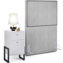 Cabeceira Solteiro Vicenza 100 cm Linho Cinza L02 Com 01 Mesa de Cabeceira Work Branco - Lyam Decor