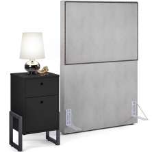 Cabeceira Solteiro Vicenza 100 cm Linho Cinza L02 Com 01 Mesa de Cabeceira Work Preto - Lyam Decor