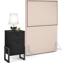 Cabeceira Solteiro Vicenza 100 cm Suede Bege L02 Com 01 Mesa de Cabeceira Work Preto - Lyam Decor