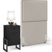 Cabeceira Solteiro Vicenza 100cm L02 Bouclê Creme Com 1 Mesa de Cabeceira Work Preto - Lyam Decor