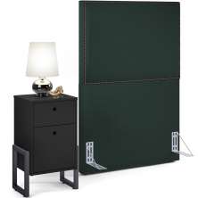 Cabeceira Solteiro Vicenza 100cm Linho Verde Musgo L02 E Mesa de Cabeceira Work Preto - Lyam Decor