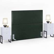 Cabeceira Vicenza 140 cm Linho Verde Musgo L02 Com 02 Mesas de Cabeceira Work Branco - Lyam Decor