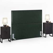 Cabeceira Vicenza 140cm Linho Verde Musgo L02 Com 2 Mesas de Cabeceira Work Preto - Lyam Decor