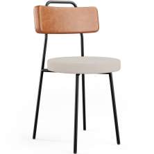 Cadeira Decorativa Estofada Para Sala De Jantar Barcelona L02 Couríssimo Camel Linho Bege - Lyam