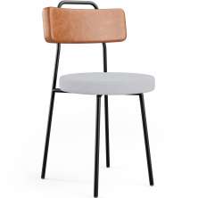 Cadeira Decorativa Estofada Para Sala De Jantar Barcelona L02 Couríssimo Camel Linho Cinza - Lyam