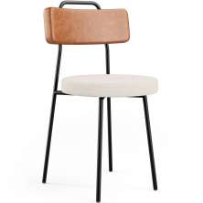 Cadeira Decorativa Estofada Para Sala De Jantar Barcelona L02 Couríssimo Camel Linho Cru - Lyam