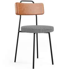 Cadeira Decorativa Estofada Para Sala De Jantar Barcelona L02 Couríssimo Camel Pied Poule - Lyam
