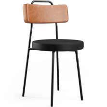 Cadeira Decorativa Estofada Para Sala De Jantar Barcelona L02 Couríssimo Camel Preto - Lyam