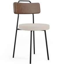 Cadeira Decorativa Estofada Para Sala De Jantar Barcelona L02 Couríssimo Marrom Linho Bege - Lyam