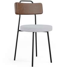Cadeira Decorativa Estofada Para Sala De Jantar Barcelona L02 Couríssimo Marrom Linho Cinza - Lyam