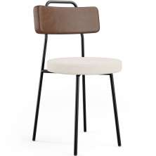 Cadeira Decorativa Estofada Para Sala De Jantar Barcelona L02 Couríssimo Marrom Linho Cru - Lyam
