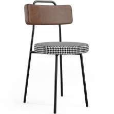 Cadeira Decorativa Estofada Para Sala De Jantar Barcelona L02 Couríssimo Marrom Pied Poule - Lyam