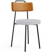 Cadeira Decorativa Estofada Para Sala De Jantar Barcelona L02 Couríssimo Whisky Linho Cinza - Lyam