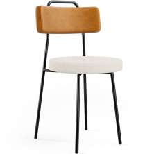 Cadeira Decorativa Estofada Para Sala De Jantar Barcelona L02 Couríssimo Whisky Linho Cru - Lyam