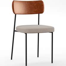 Cadeira Decorativa Estofada Para Sala De Jantar Melina L02 Couríssimo Camel Linho Bege - Lyam Decor