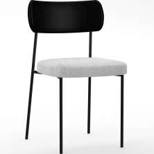 Cadeira Decorativa Estofada Para Sala De Jantar Melina L02 Couríssimo Preto Bouclê Cinza - Lyam Decor