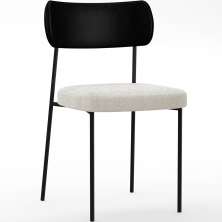 Cadeira Decorativa Estofada Para Sala De Jantar Melina L02 Couríssimo Preto Bouclê Creme - Lyam Decor