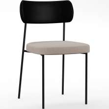 Cadeira Decorativa Estofada Para Sala De Jantar Melina L02 Couríssimo Preto Linho Bege - Lyam Decor