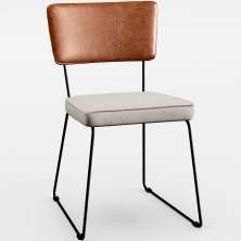 Cadeira Decorativa Estofada Sala De Jantar Allana L02 Couríssimo Camel Linho Cru - Lyam Decor