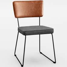 Cadeira Decorativa Estofada Sala Jantar Allana L02 Couríssimo Camel Linho Cinza Escuro - Lyam Decor