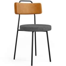 Cadeira Decorativa Estofada Sala Jantar Barcelona L02 Couríssimo Whisky Linho Cinza Escuro - Lyam